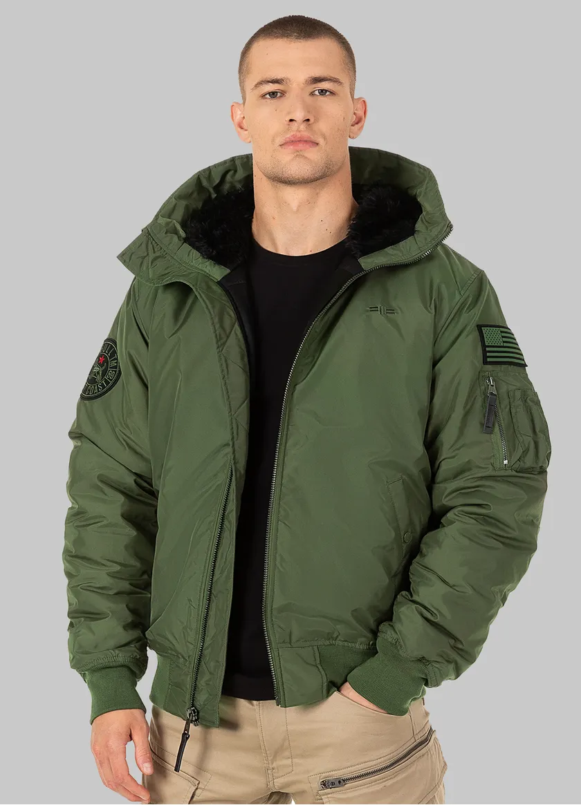 PIT BULL BEEJAY 2 HOODED BOMBER JACKET OLIVE